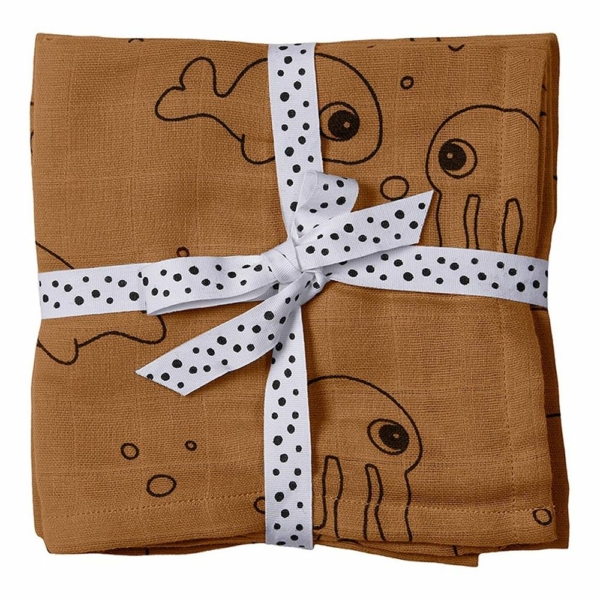 Done by Deer Sea Friends Muslin Blanket, 2 pcs mustard