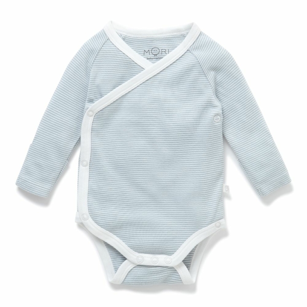MORI Long Sleeve Kimono Bodysuit blue stripe