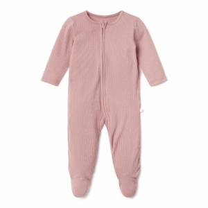 MORI Ribbed Clever Zip Sleepsuit, 0-9 m rose