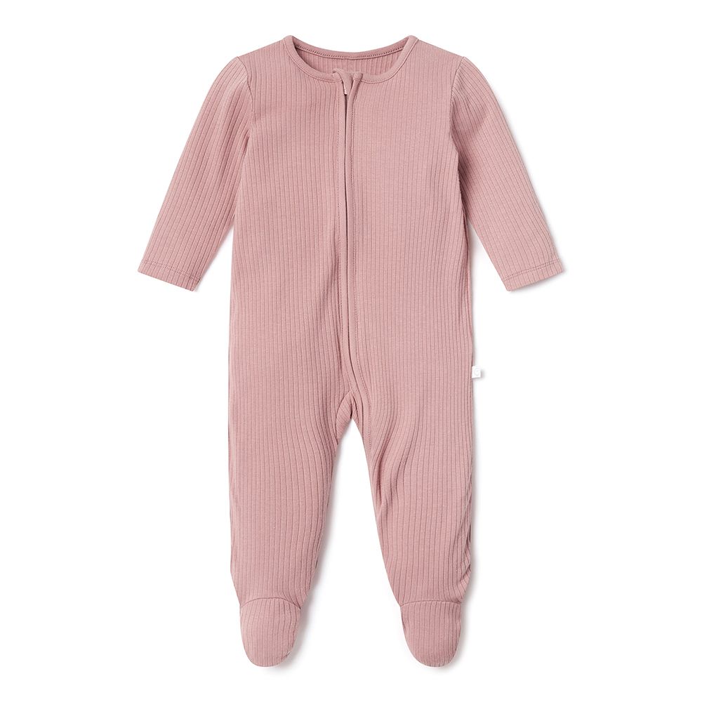 MORI Ribbed Clever Zip Sleepsuit, 0-9 m rose