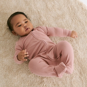 MORI Ribbed Clever Zip Sleepsuit, 0-9 m rose