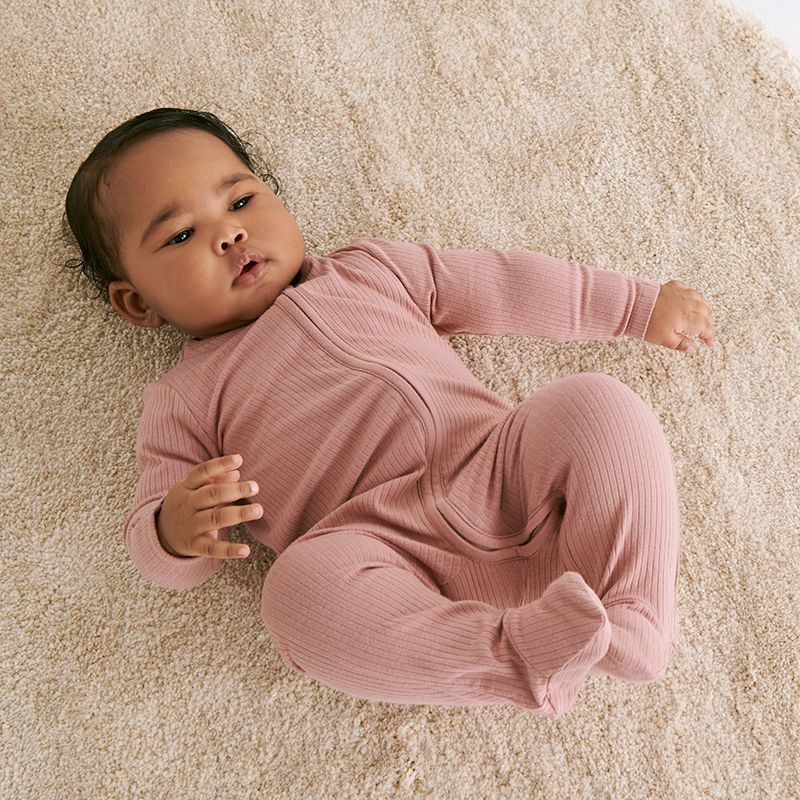 MORI Ribbed Clever Zip Sleepsuit, 0-9 m rose