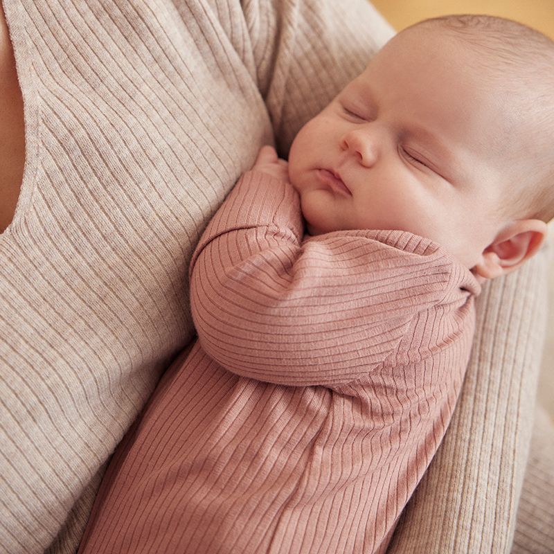 MORI Ribbed Clever Zip Sleepsuit, 0-9 m rose