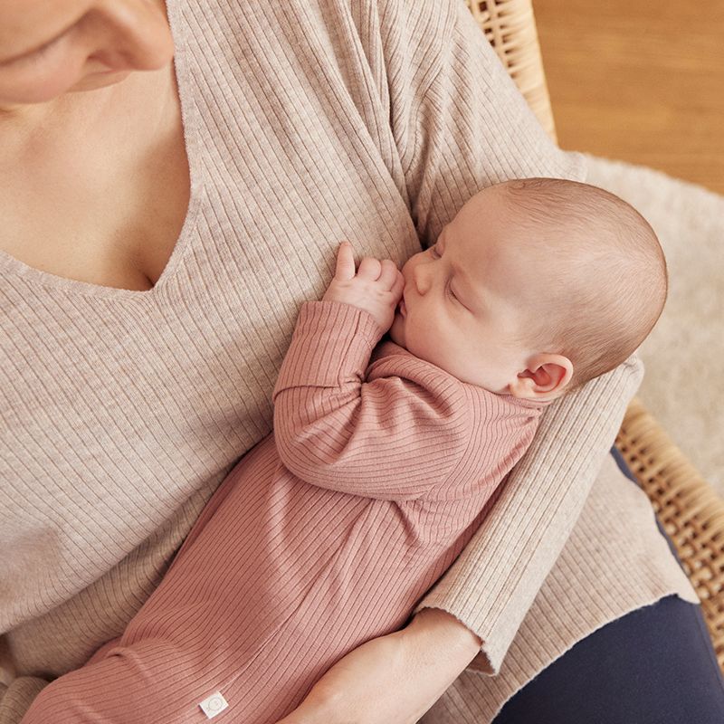 MORI Ribbed Clever Zip Sleepsuit, 0-9 m rose