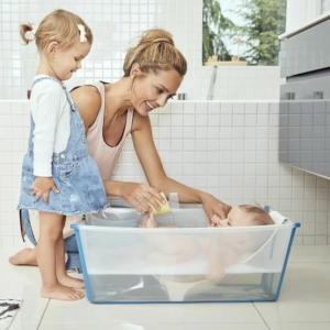 Kokkupandav lastevann koos beebitoega Stokke Flexi Bath blue