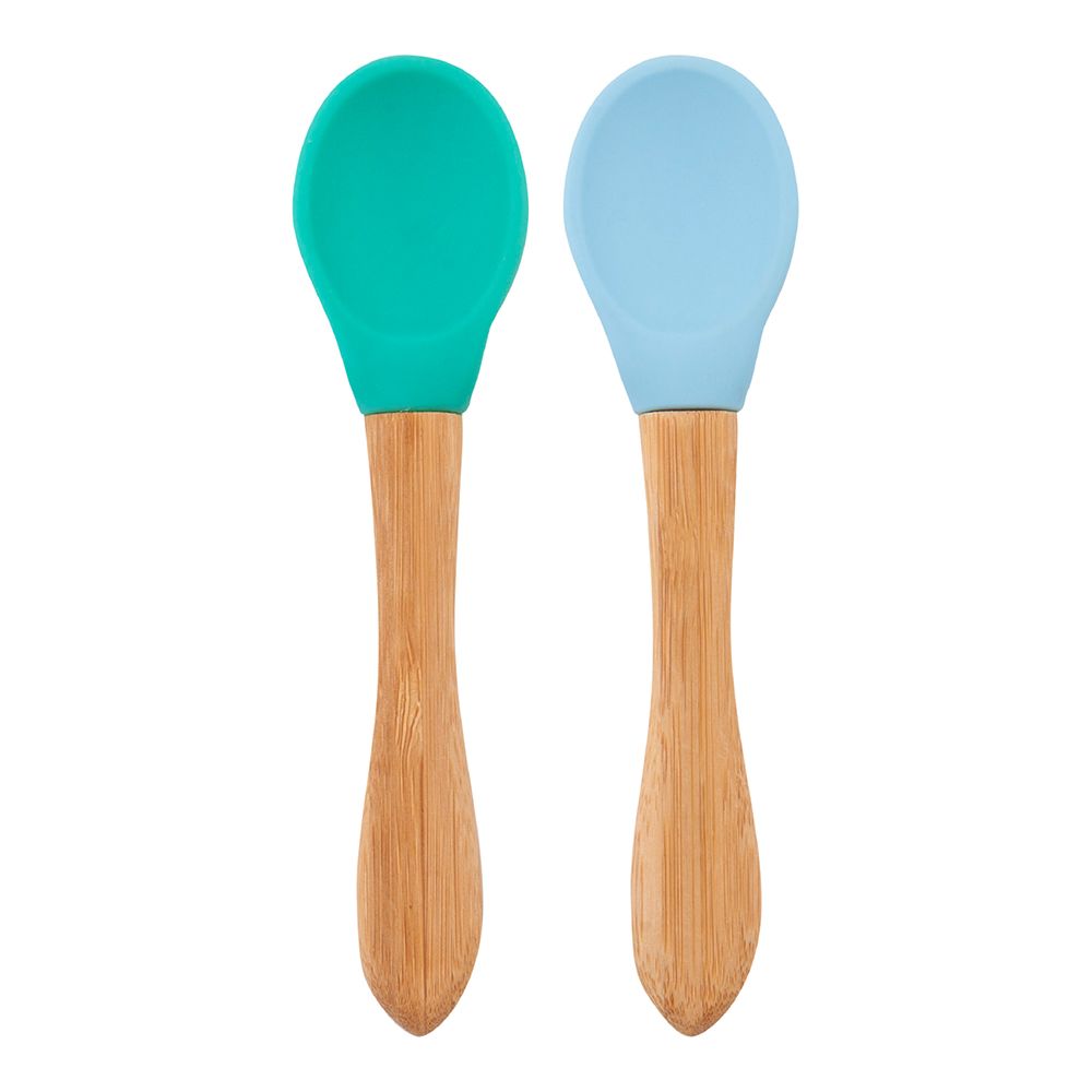Minikoioi Bamboo Handle Spoon, 2 pcs Aqua Green/Mineral Blue