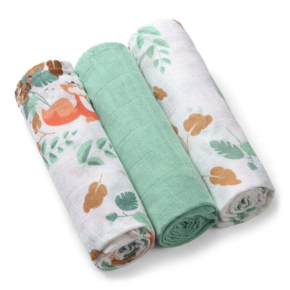Musliinist mähkimislinad Babyono 3 tk Green